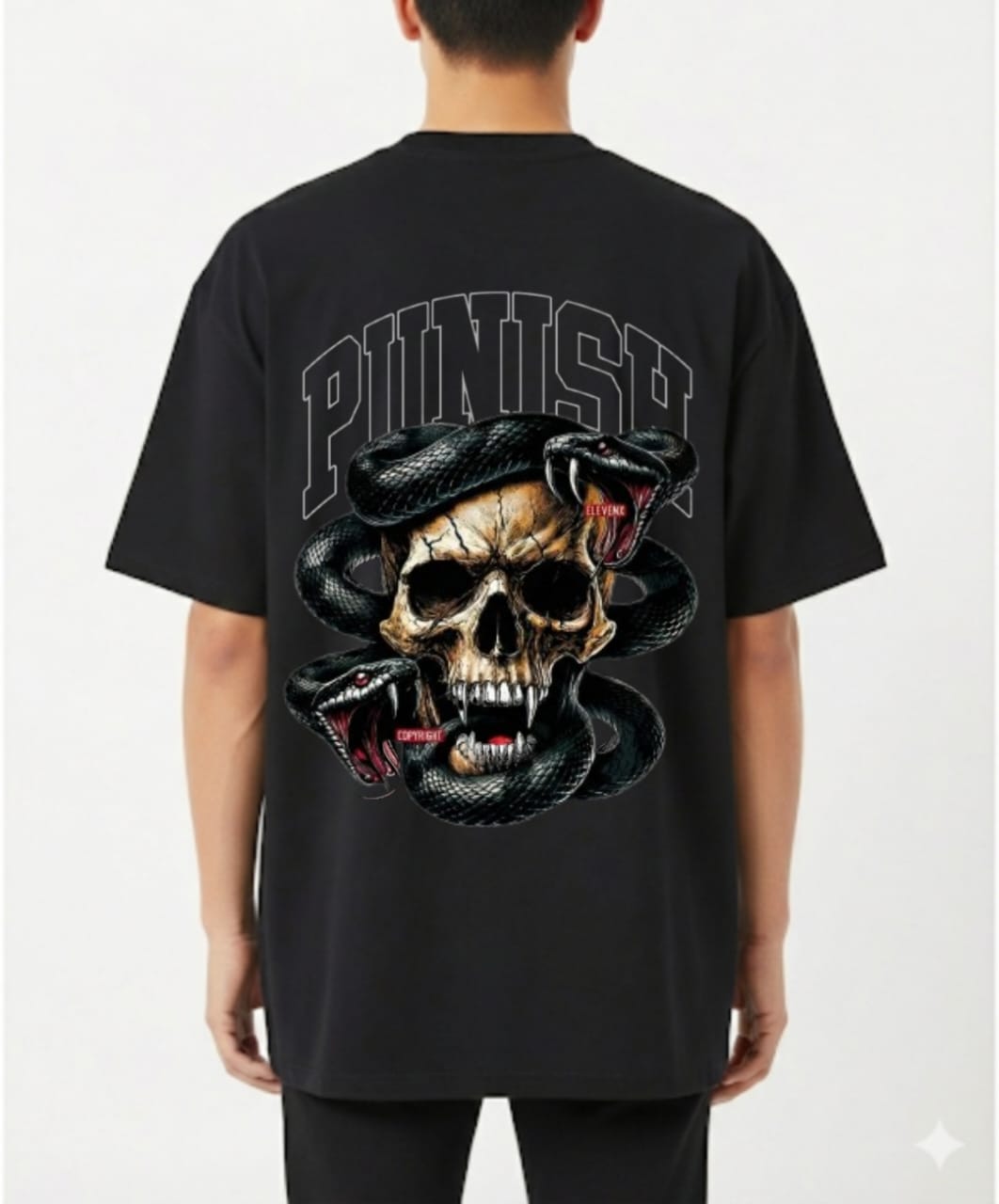 "PUNISH" Skull & Snake Graphic Oversized T-Shirt