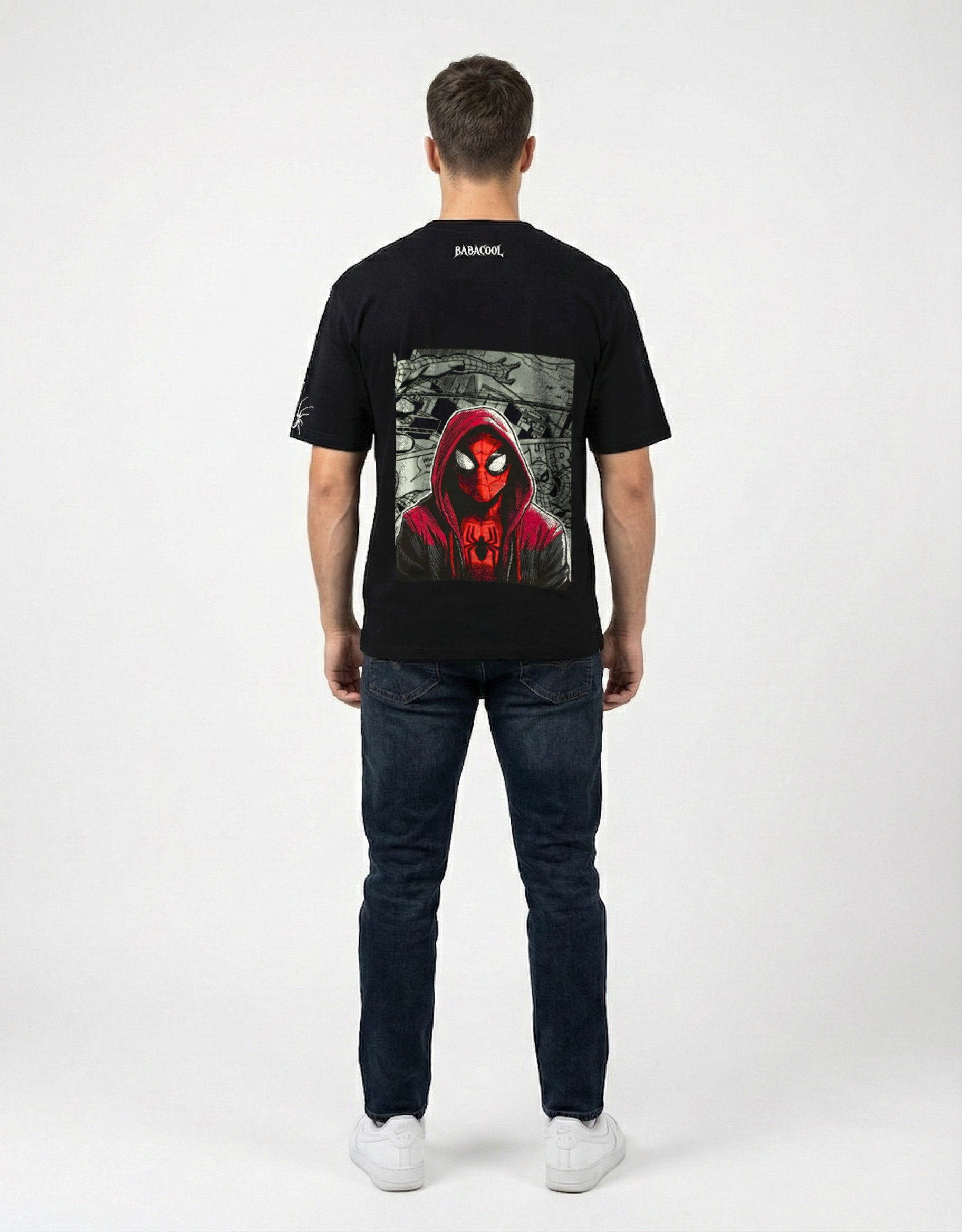 Men's Black Marvel Spider-Man Graphic Oversized Tees