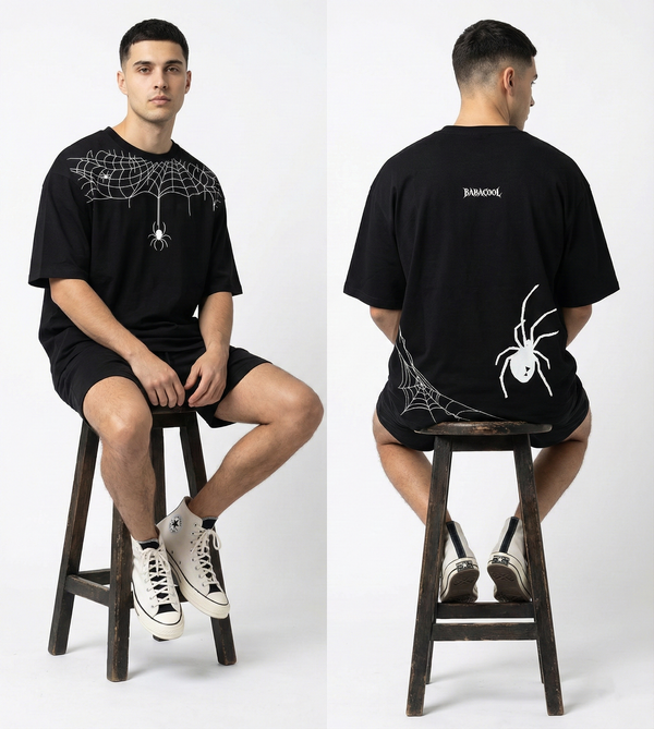 BABACOOL 'Web Spinner' Black oversized Tee
